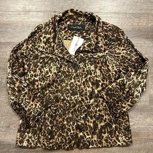 Cheryl Nash Windridge cheetah print 3/4 sleeve lightweight jacket small